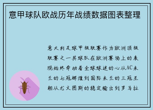 意甲球队欧战历年战绩数据图表整理